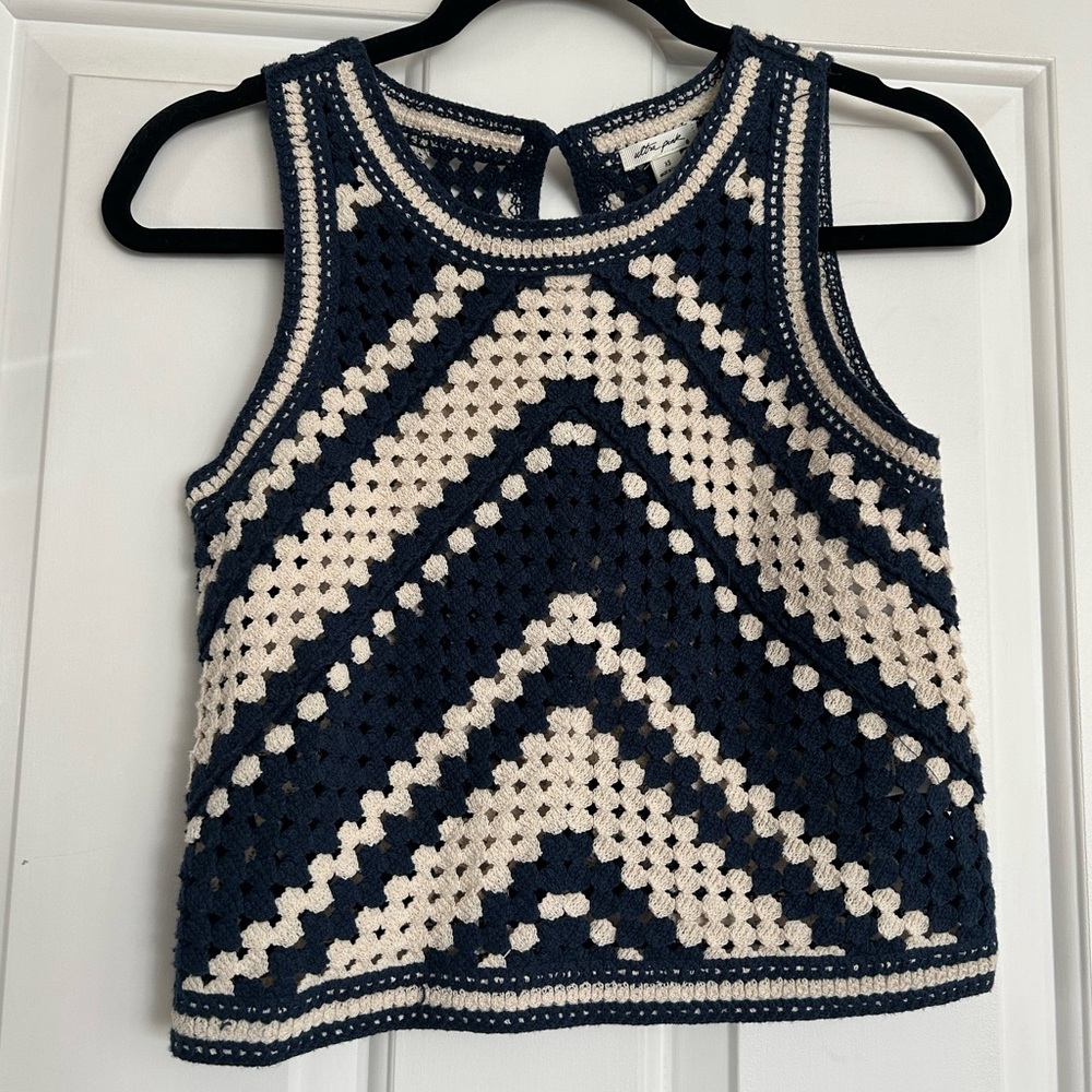 Navy and Cream Chevron Crochet Crop Top